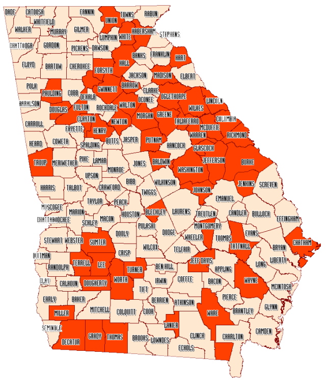 Georgia Counties that now have the Historical Display posted in a government building.